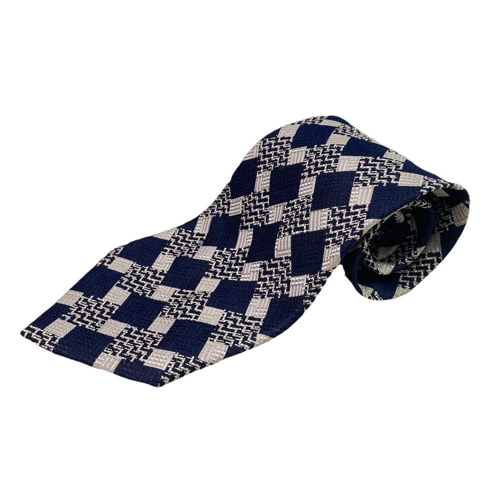Mondo di Marco Men's 100% Silk Necktie Navy Blue & Gray Made in Italy 58x3.75"